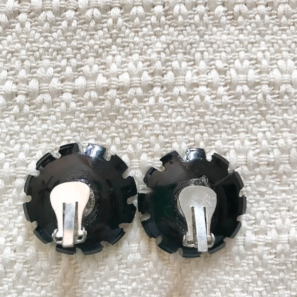 Vintage 50s Floral Blossom and Rhinestone Clip-On Earrings - Picture 6 of 6